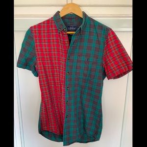 Topman Plaid Fitted Button Up Oxford Shirt
